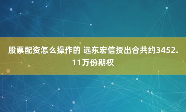 股票配资怎么操作的 远东宏信授出合共约3452.11万份期权